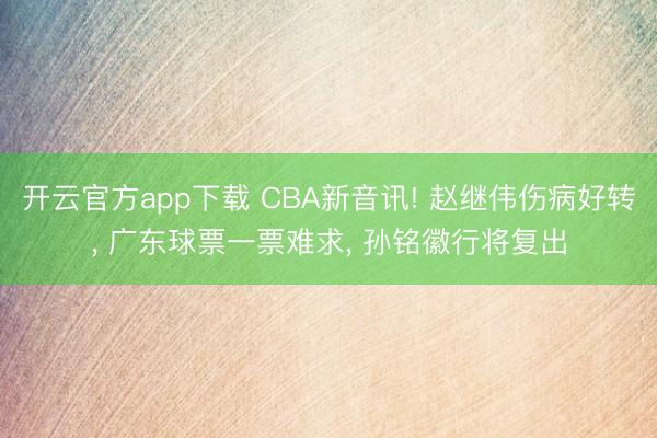 开云官方app下载 CBA新音讯! 赵继伟伤病好转, 广东球票一票难求, 孙铭徽行将复出
